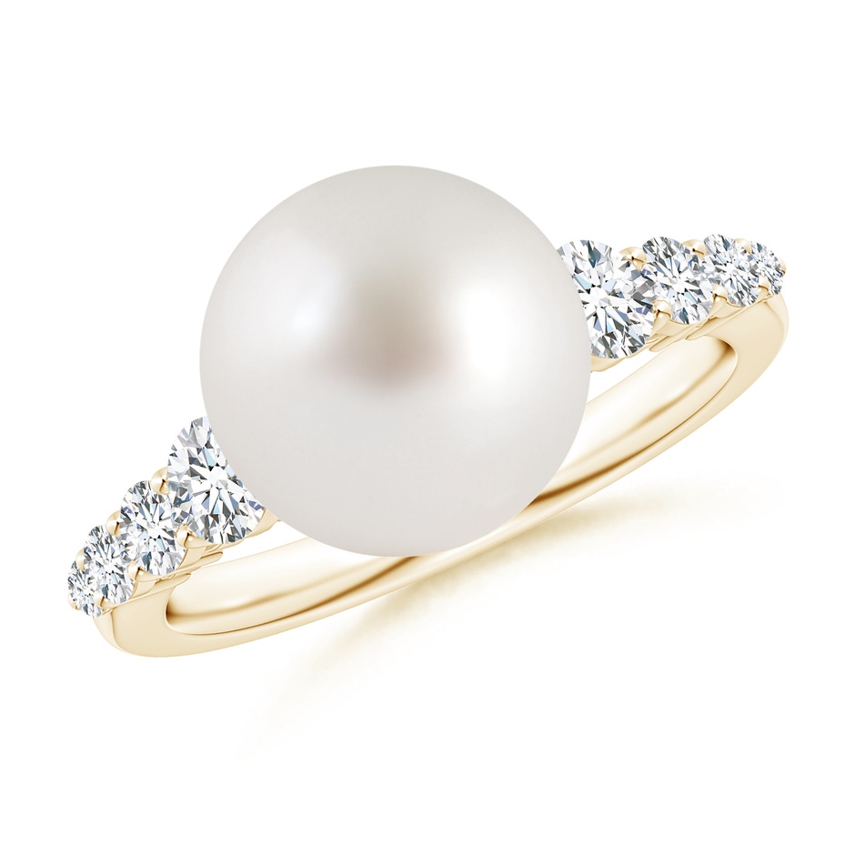 10mm AAA South Sea Pearl Ring with Graduated Diamonds in Yellow Gold 