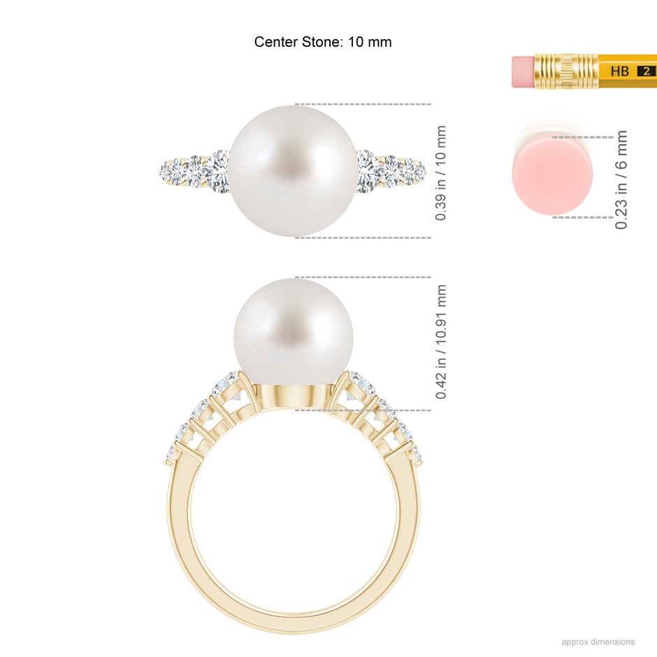 10mm AAA South Sea Pearl Ring with Graduated Diamonds in Yellow Gold ruler