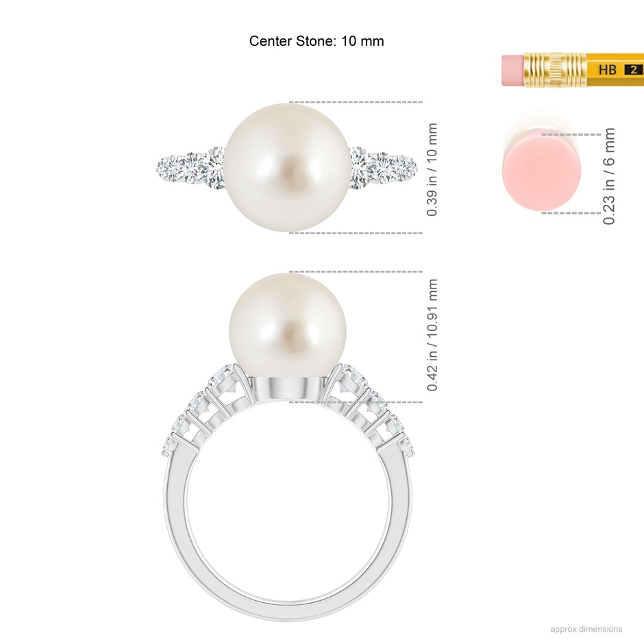 10mm AAAA South Sea Pearl Ring with Graduated Diamonds in P950 Platinum ruler