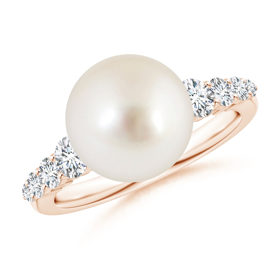 10mm AAAA South Sea Pearl Ring with Graduated Diamonds in Rose Gold 