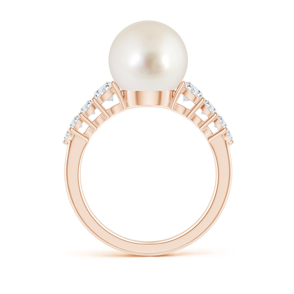 10mm AAAA South Sea Pearl Ring with Graduated Diamonds in Rose Gold Side 1