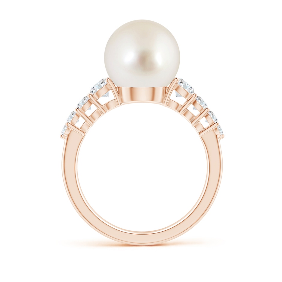 10mm AAAA South Sea Pearl Ring with Graduated Diamonds in Rose Gold side 1