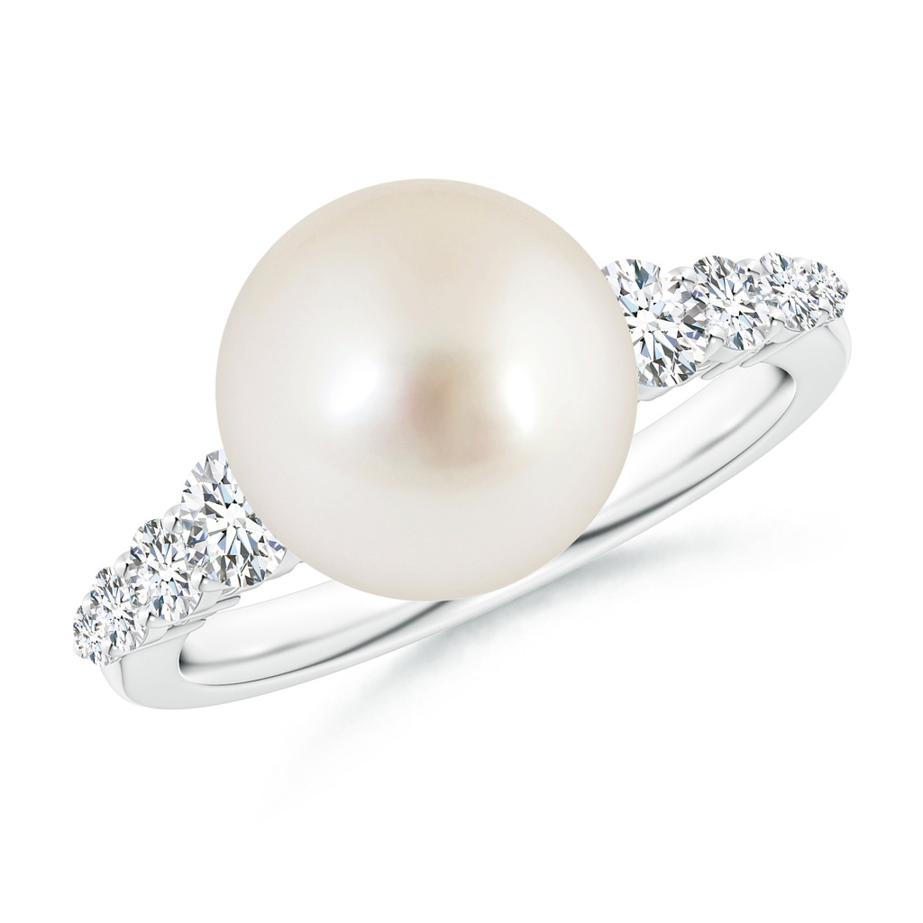 10mm AAAA South Sea Pearl Ring with Graduated Diamonds in White Gold