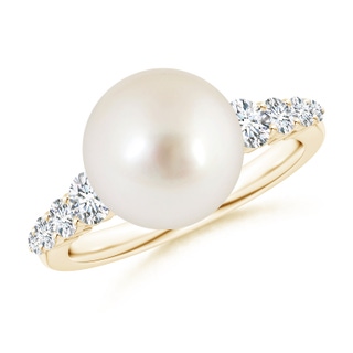 10mm AAAA South Sea Pearl Ring with Graduated Diamonds in Yellow Gold