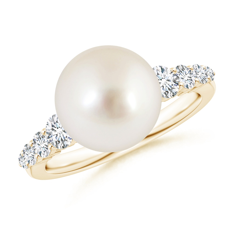 10mm AAAA South Sea Pearl Ring with Graduated Diamonds in Yellow Gold 