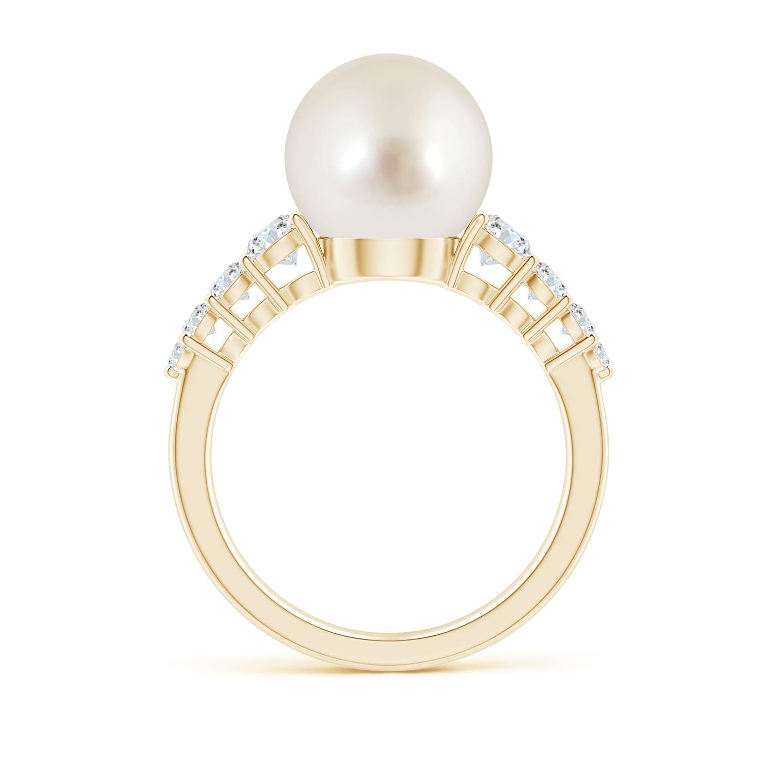 10mm AAAA South Sea Pearl Ring with Graduated Diamonds in Yellow Gold