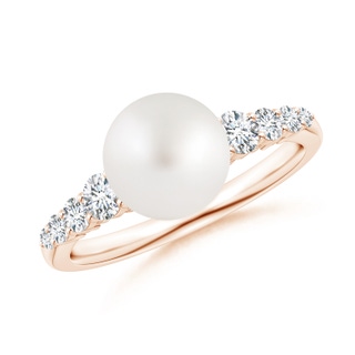 8mm AA South Sea Pearl Ring with Graduated Diamonds in Rose Gold