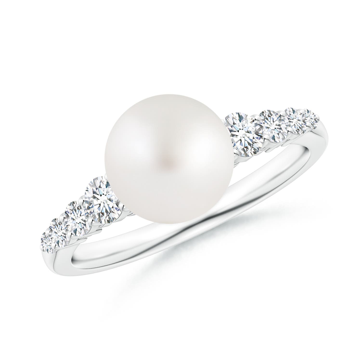 8mm AA South Sea Pearl Ring with Graduated Diamonds in White Gold