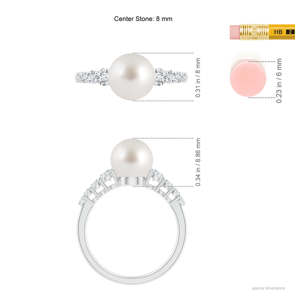 8mm AAA South Sea Pearl Ring with Graduated Diamonds in P950 Platinum ruler