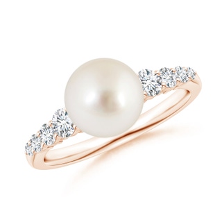 8mm AAAA South Sea Pearl Ring with Graduated Diamonds in Rose Gold