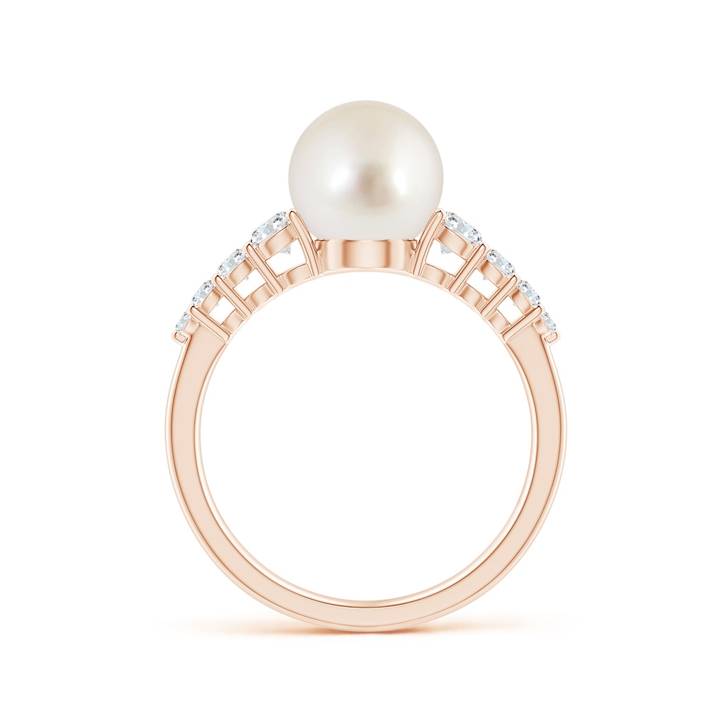 8mm AAAA South Sea Pearl Ring with Graduated Diamonds in Rose Gold Side 1