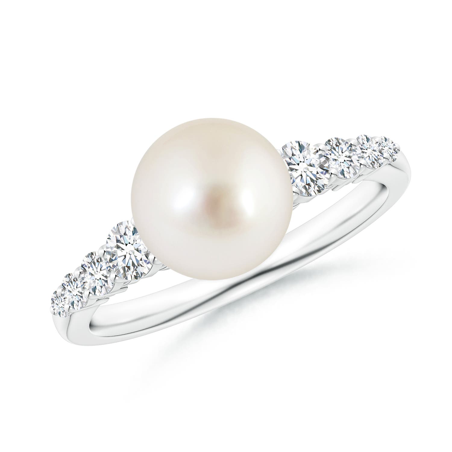 8mm AAAA South Sea Pearl Ring with Graduated Diamonds in White Gold