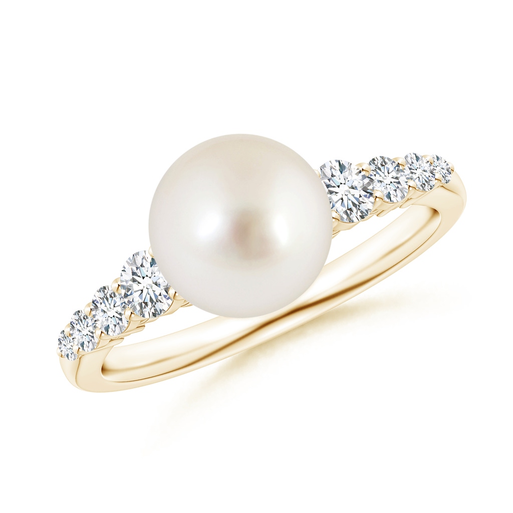 8mm AAAA South Sea Pearl Ring with Graduated Diamonds in Yellow Gold