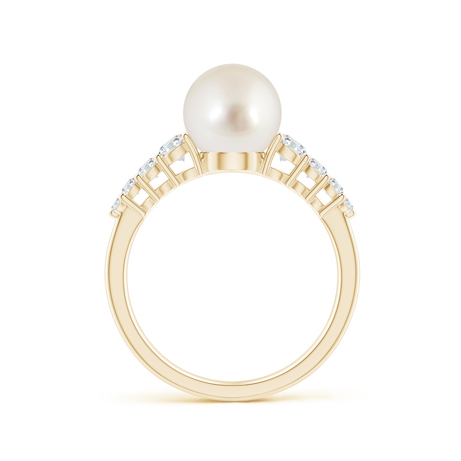 8mm AAAA South Sea Pearl Ring with Graduated Diamonds in Yellow Gold side 1