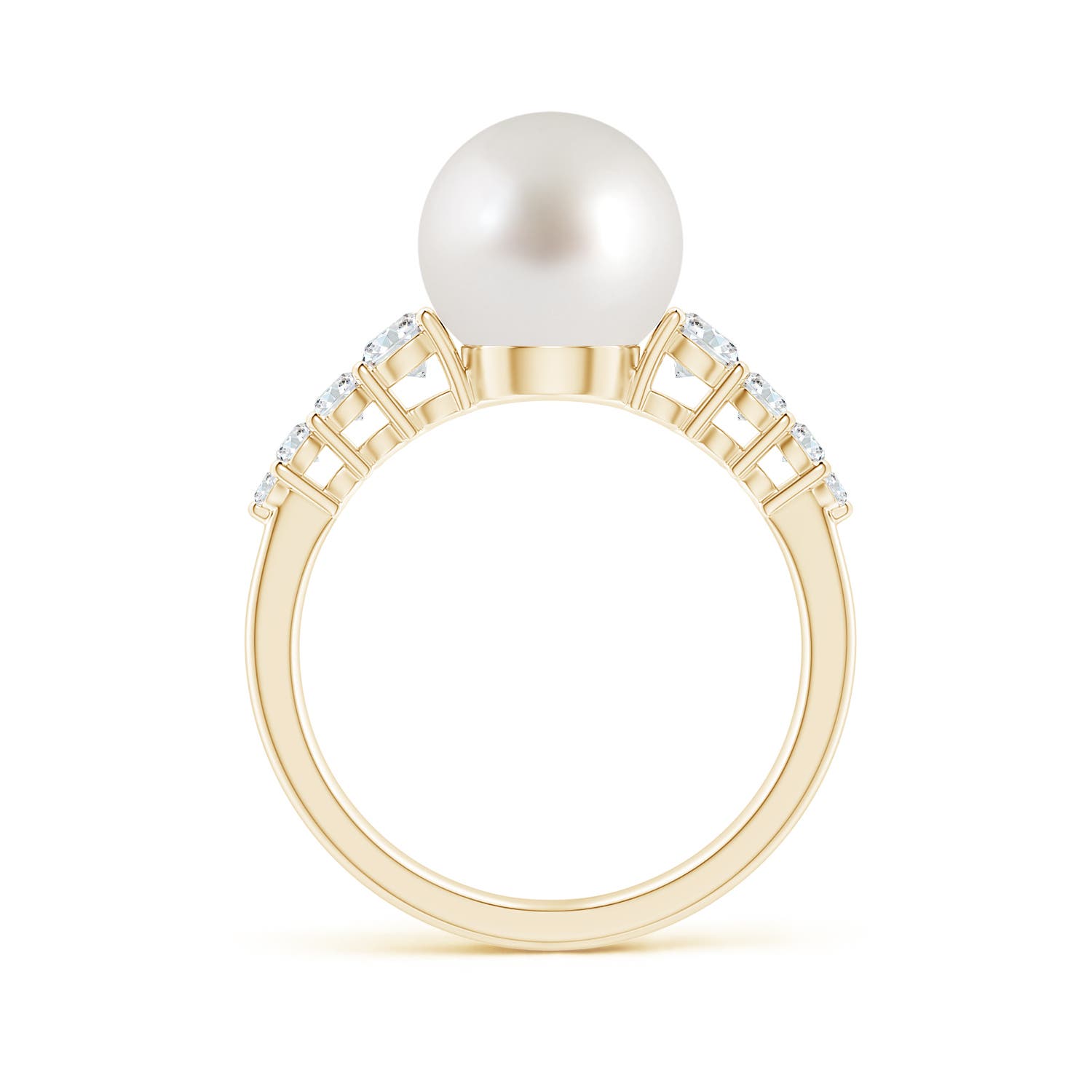 9mm AAA South Sea Pearl Ring with Graduated Diamonds in Yellow Gold