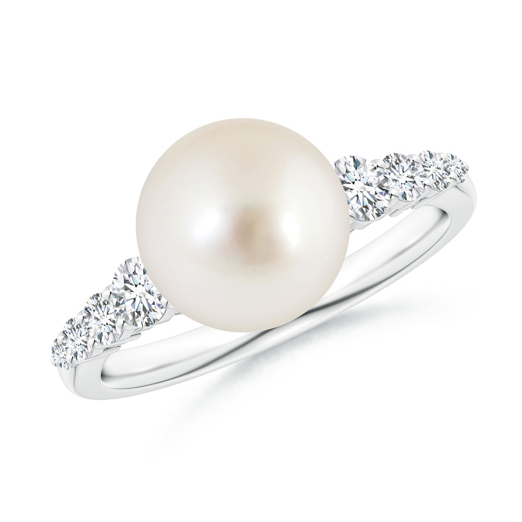 9mm AAAA South Sea Pearl Ring with Graduated Diamonds in P950 Platinum
