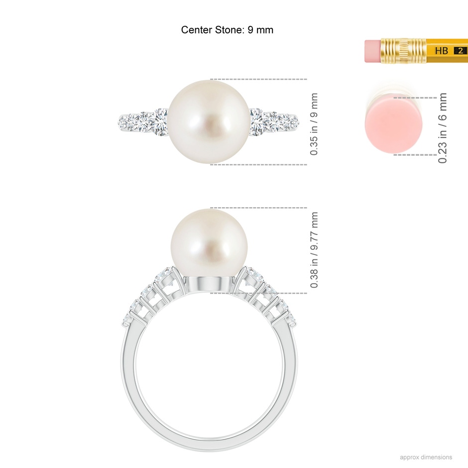 9mm AAAA South Sea Pearl Ring with Graduated Diamonds in P950 Platinum ruler