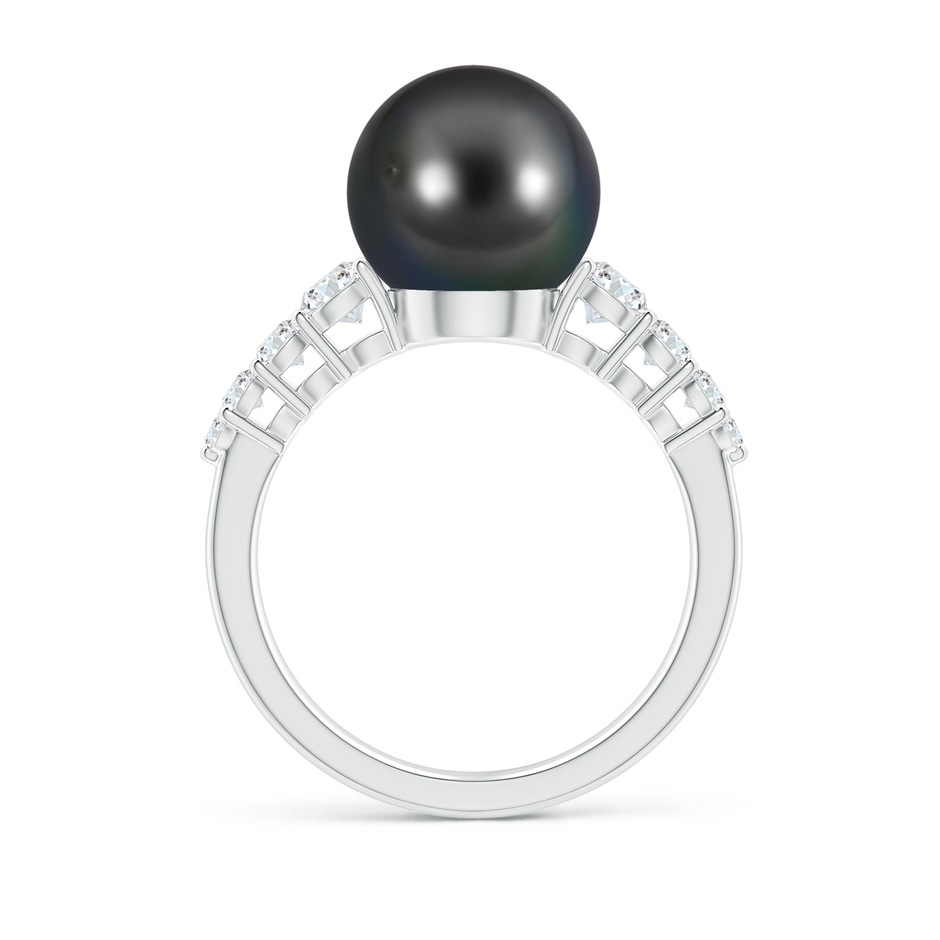 10mm AA Tahitian Pearl Ring with Graduated Diamonds in White Gold side 1
