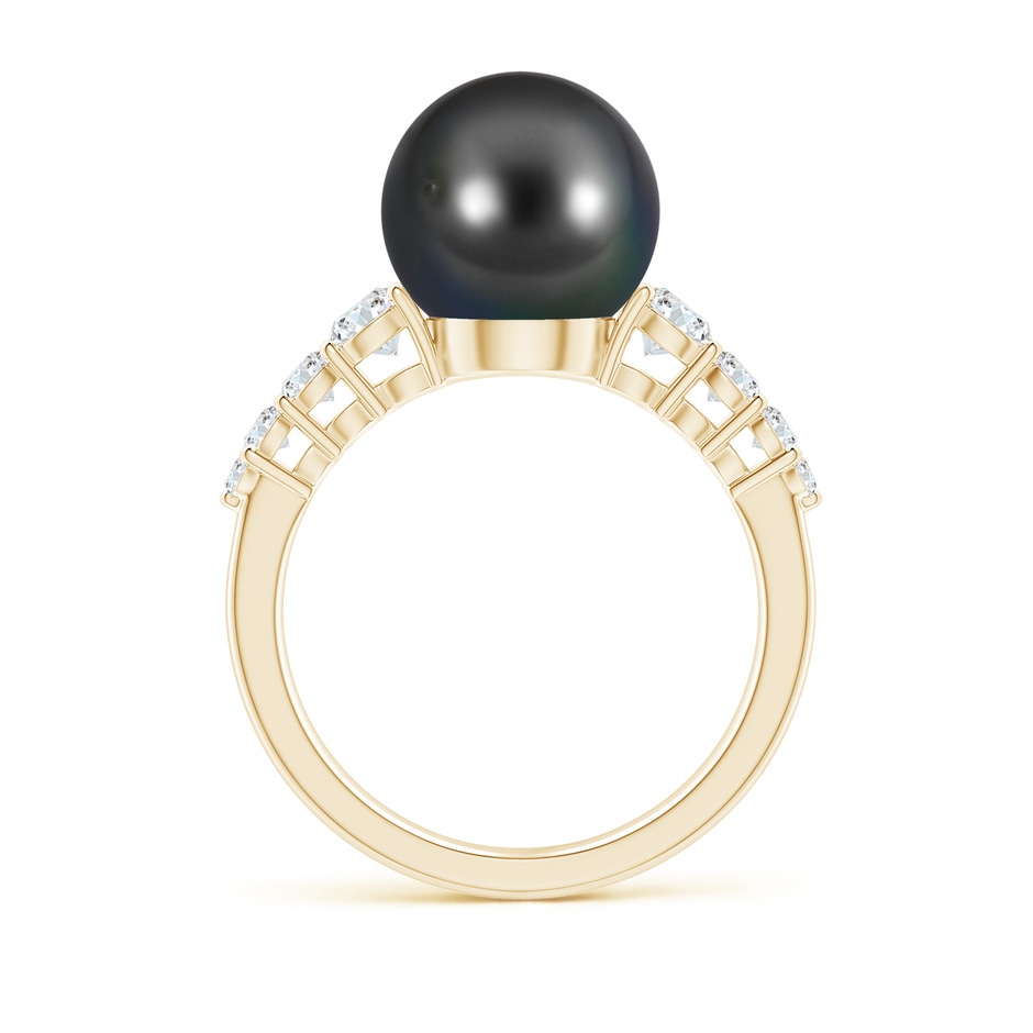 10mm AA Tahitian Pearl Ring with Graduated Diamonds in Yellow Gold side 1