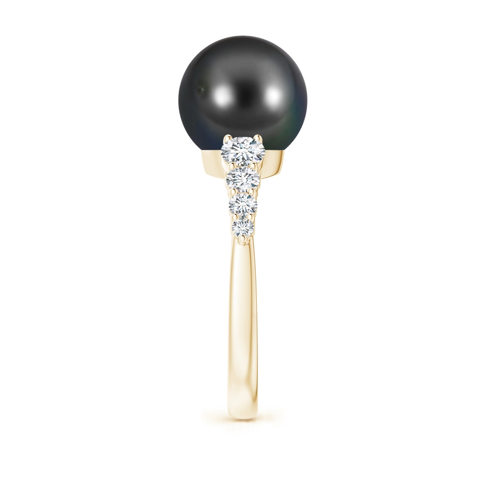 10mm AA Tahitian Pearl Ring with Graduated Diamonds in Yellow Gold side 2