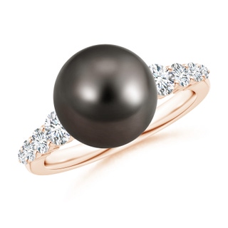 10mm AAA Tahitian Pearl Ring with Graduated Diamonds in Rose Gold