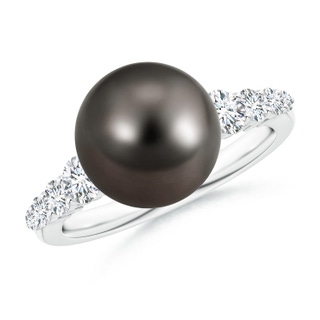 10mm AAA Tahitian Pearl Ring with Graduated Diamonds in White Gold