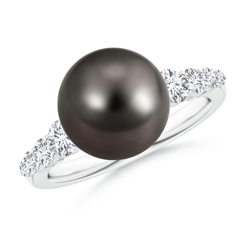 10mm AAA Tahitian Pearl Ring with Graduated Diamonds in White Gold 