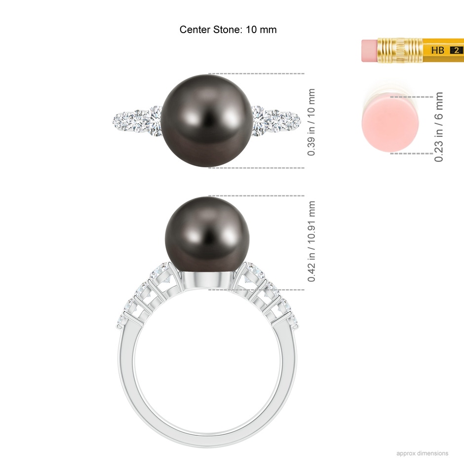 10mm AAA Tahitian Pearl Ring with Graduated Diamonds in White Gold ruler