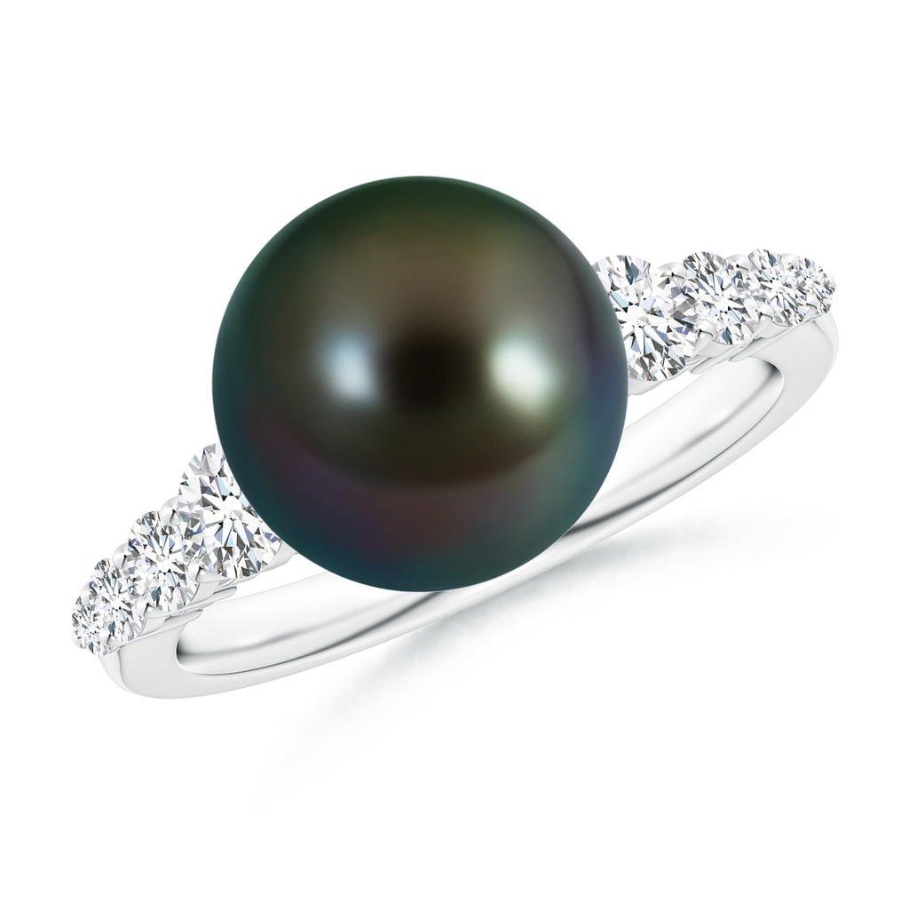 10mm AAAA Tahitian Pearl Ring with Graduated Diamonds in P950 Platinum