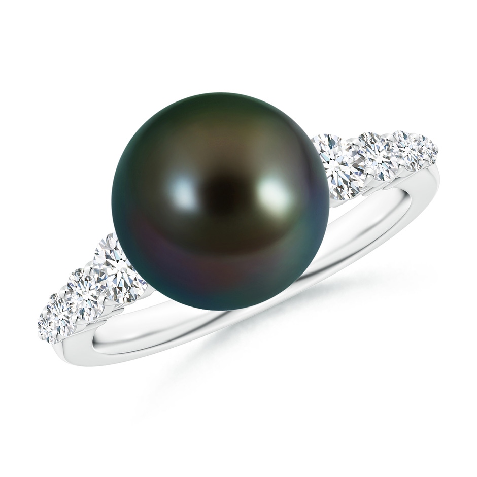 10mm AAAA Tahitian Pearl Ring with Graduated Diamonds in P950 Platinum 