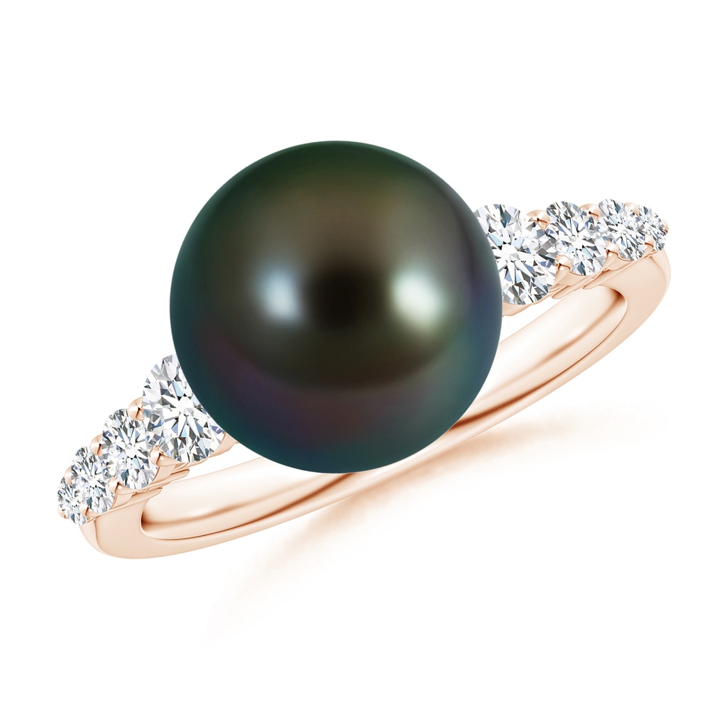 10mm AAAA Tahitian Pearl Ring with Graduated Diamonds in Rose Gold
