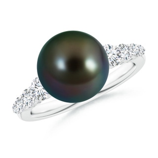 10mm AAAA Tahitian Pearl Ring with Graduated Diamonds in White Gold