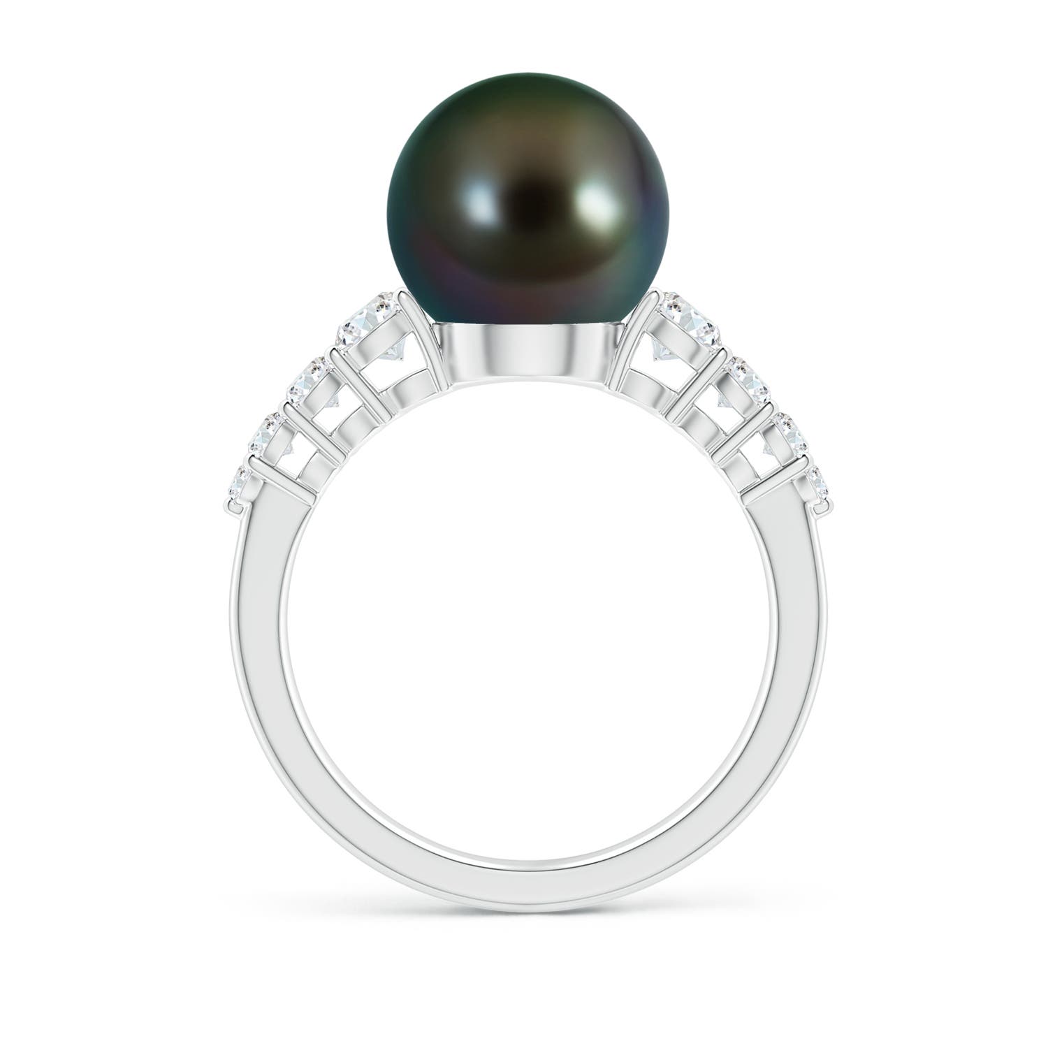 10mm AAAA Tahitian Pearl Ring with Graduated Diamonds in White Gold