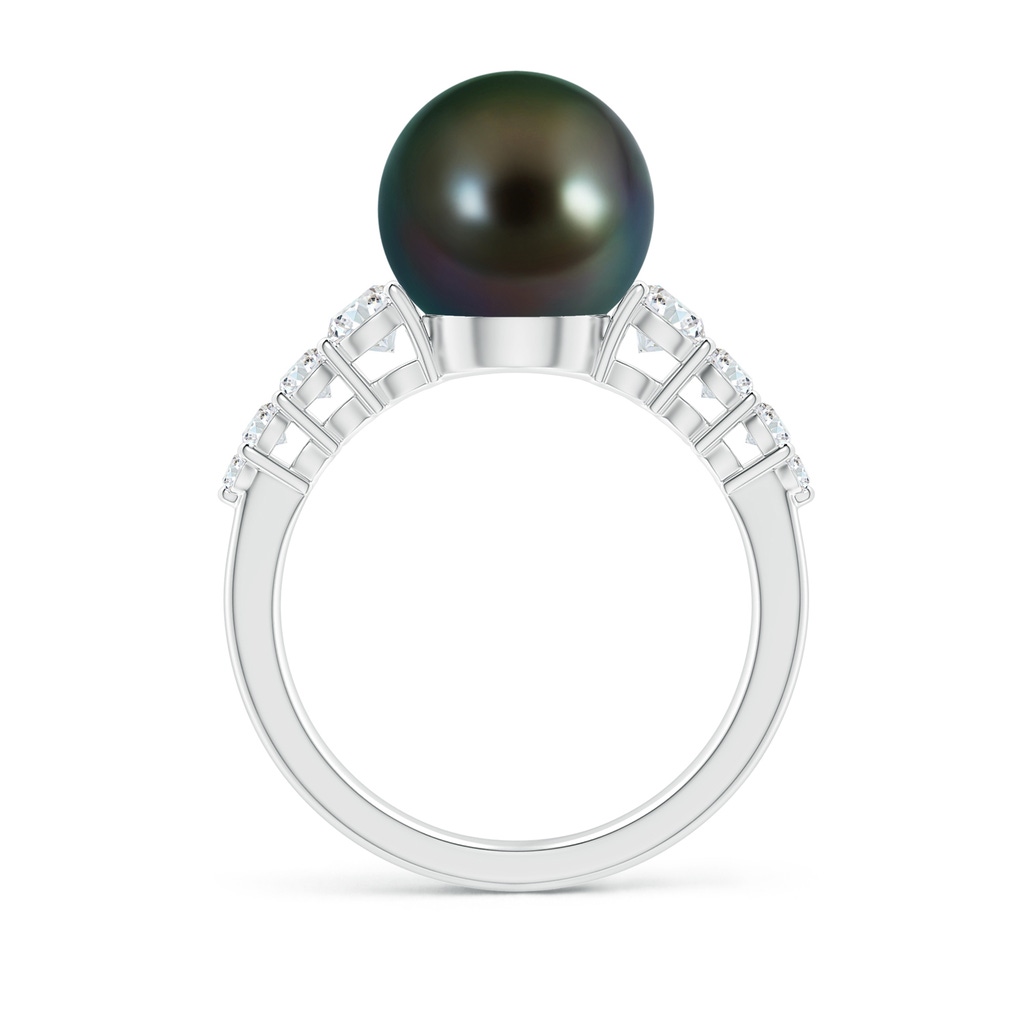 10mm AAAA Tahitian Pearl Ring with Graduated Diamonds in White Gold Side 1
