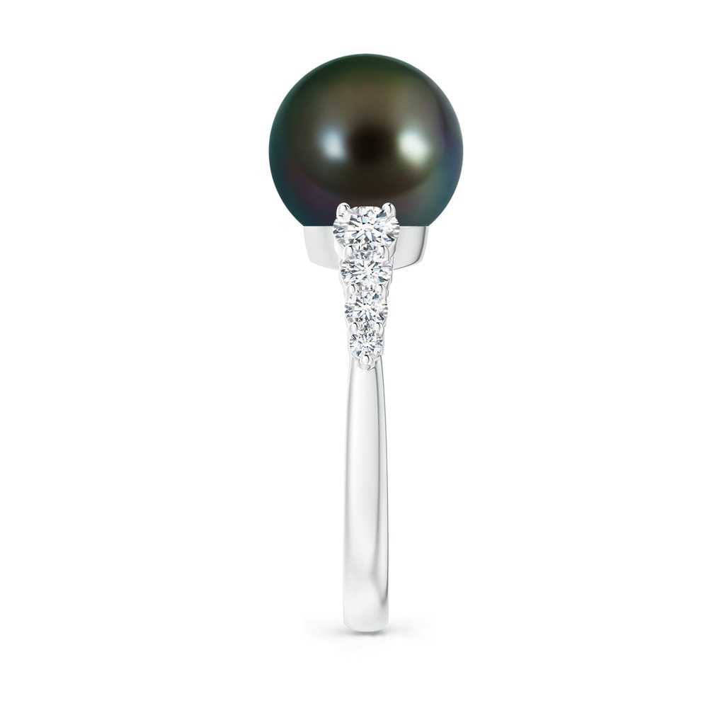 10mm AAAA Tahitian Pearl Ring with Graduated Diamonds in White Gold Side 2
