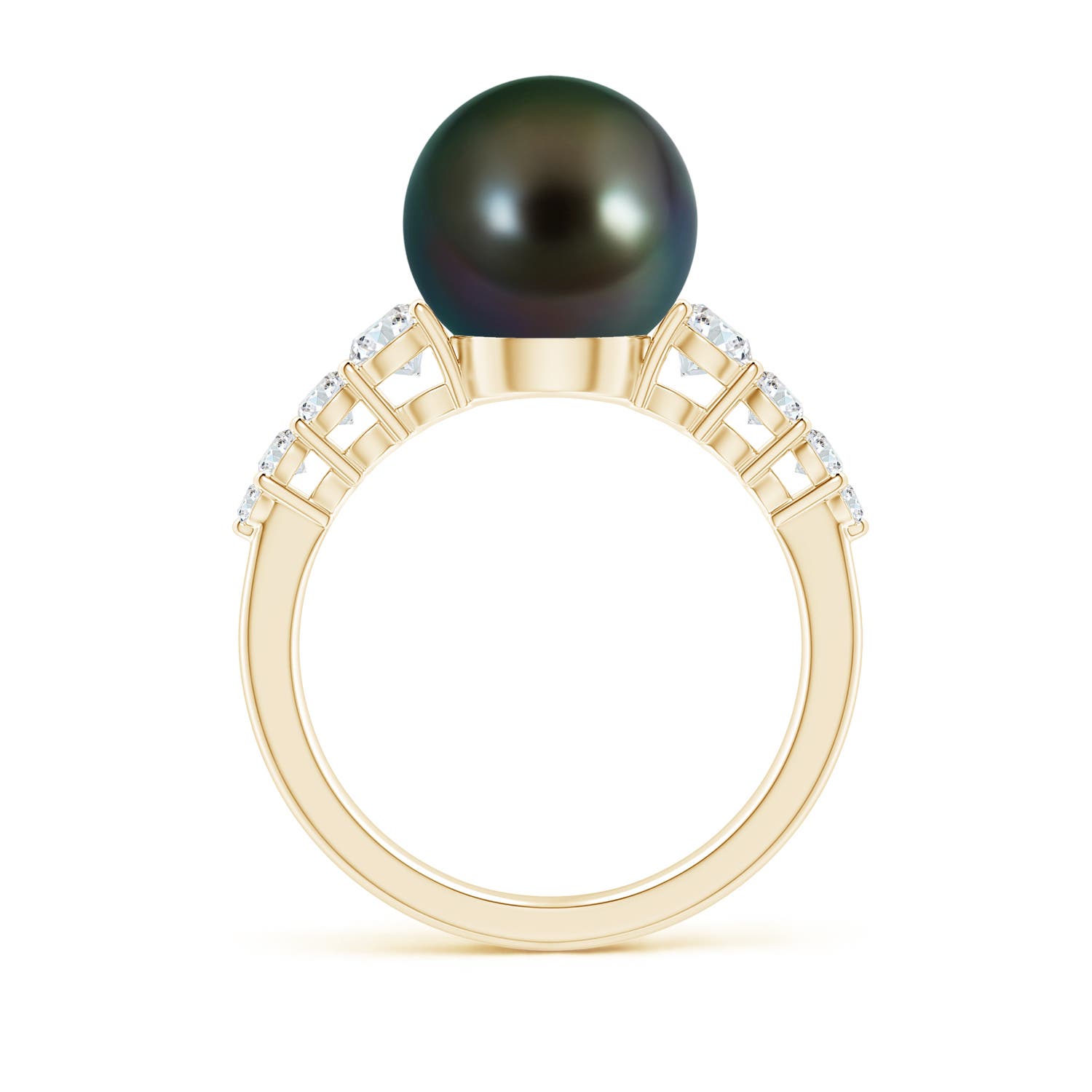 10mm AAAA Tahitian Pearl Ring with Graduated Diamonds in Yellow Gold