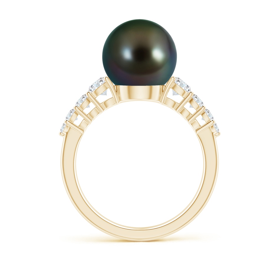 10mm AAAA Tahitian Pearl Ring with Graduated Diamonds in Yellow Gold side 1