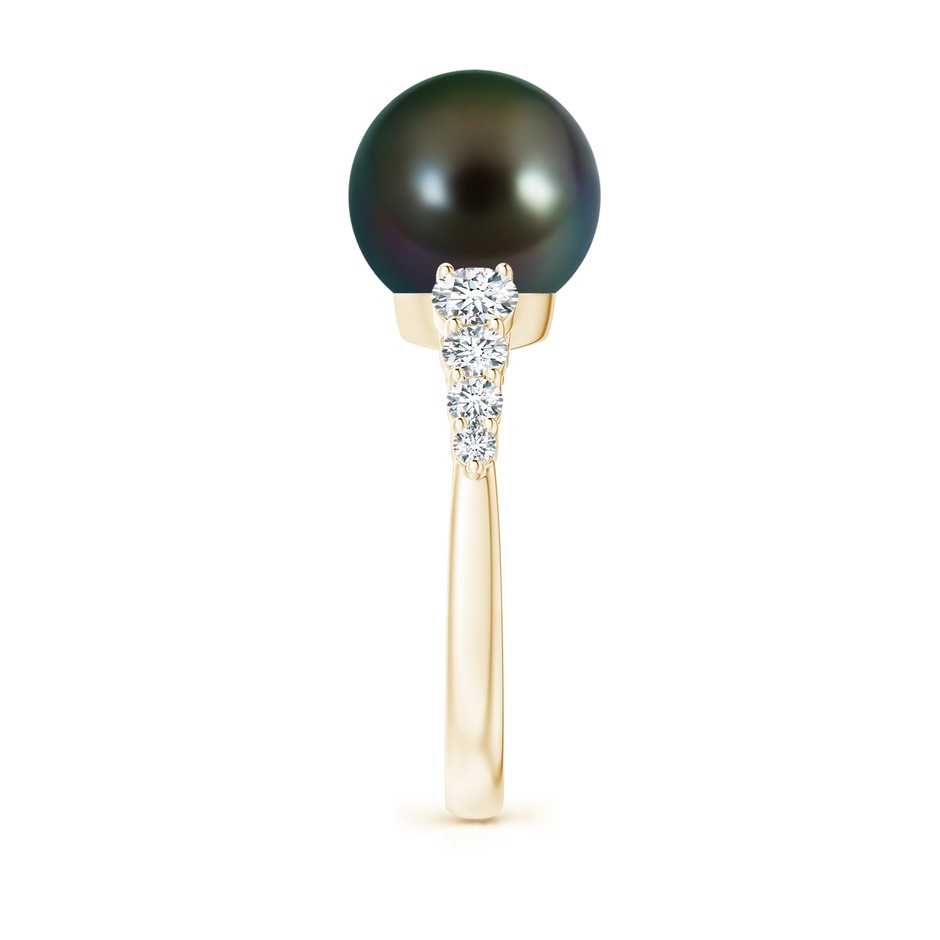 10mm AAAA Tahitian Pearl Ring with Graduated Diamonds in Yellow Gold side 2