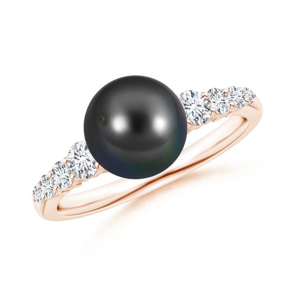 8mm AA Tahitian Pearl Ring with Graduated Diamonds in Rose Gold 