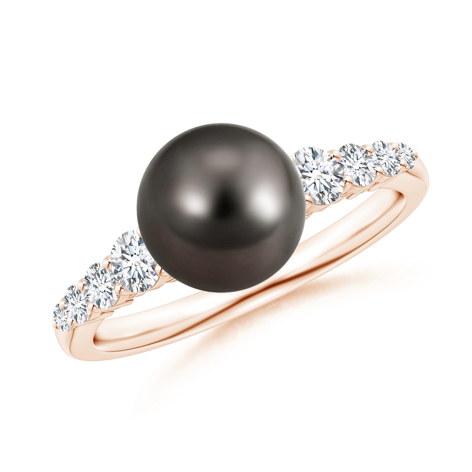 8mm AAA Tahitian Pearl Ring with Graduated Diamonds in Rose Gold 