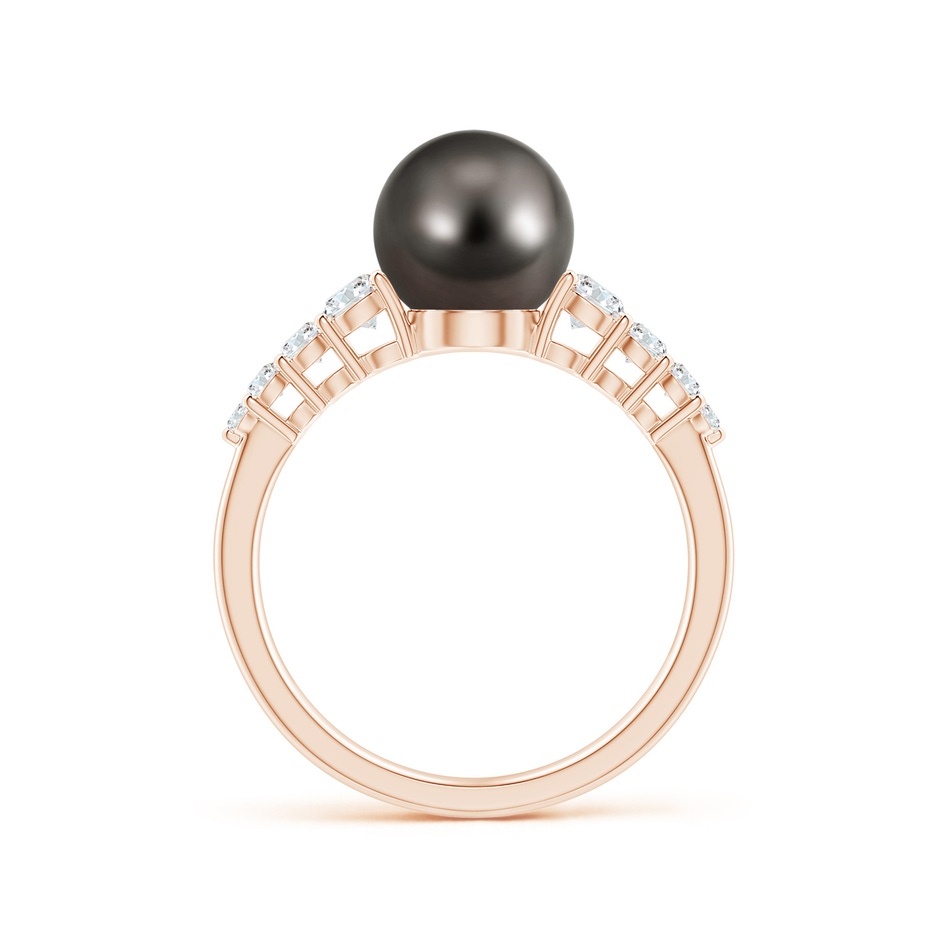8mm AAA Tahitian Pearl Ring with Graduated Diamonds in Rose Gold side 1