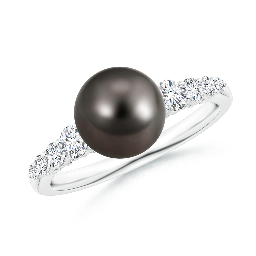 8mm AAA Tahitian Pearl Ring with Graduated Diamonds in White Gold