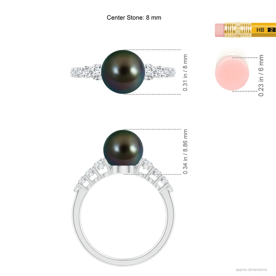 8mm AAAA Tahitian Pearl Ring with Graduated Diamonds in P950 Platinum ruler