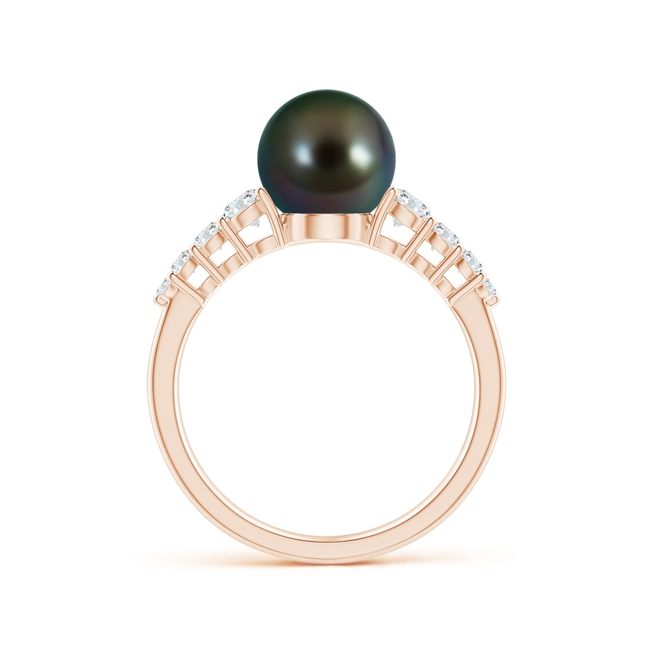 8mm AAAA Tahitian Pearl Ring with Graduated Diamonds in Rose Gold side 1