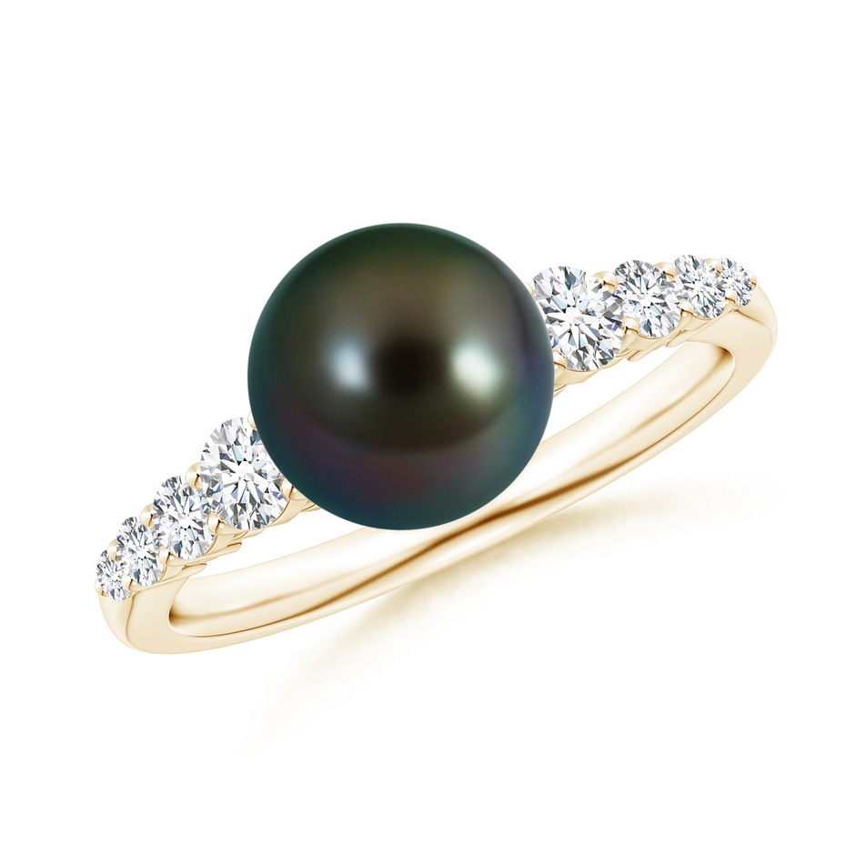 8mm AAAA Tahitian Pearl Ring with Graduated Diamonds in Yellow Gold 