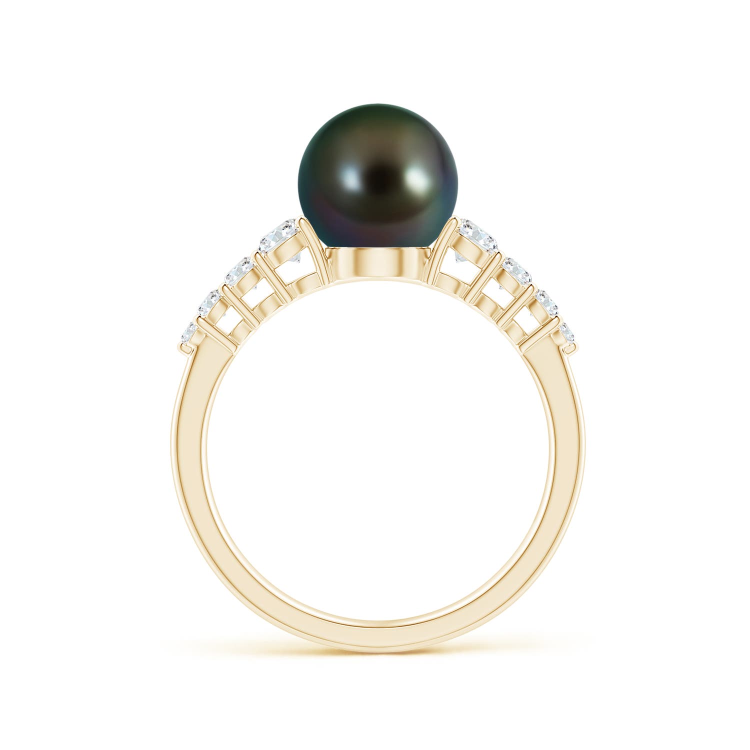 8mm AAAA Tahitian Pearl Ring with Graduated Diamonds in Yellow Gold - side 1