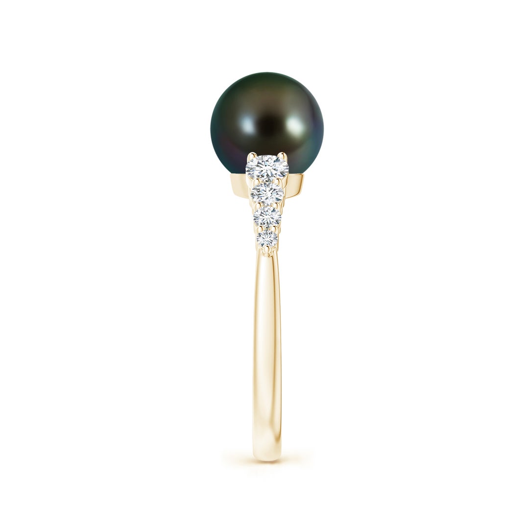 8mm AAAA Tahitian Pearl Ring with Graduated Diamonds in Yellow Gold - side 2