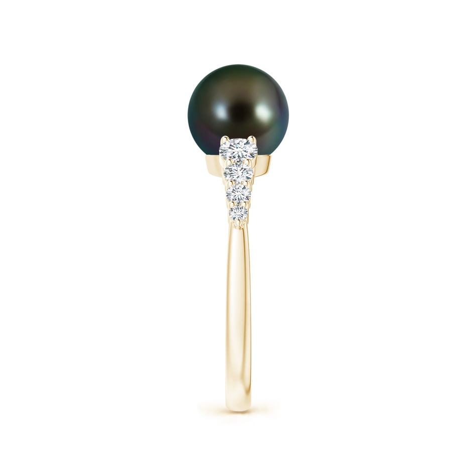 8mm AAAA Tahitian Pearl Ring with Graduated Diamonds in Yellow Gold Side 2