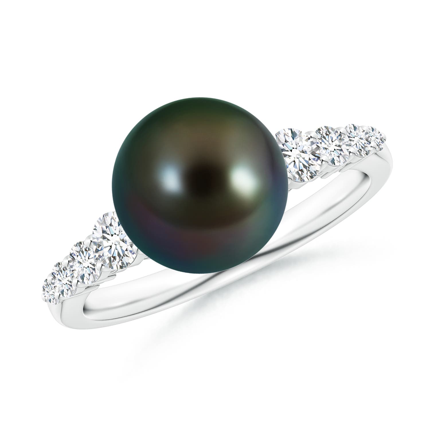 9mm AAAA Tahitian Pearl Ring with Graduated Diamonds in P950 Platinum