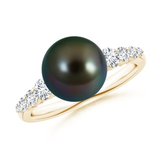 9mm AAAA Tahitian Pearl Ring with Graduated Diamonds in Yellow Gold